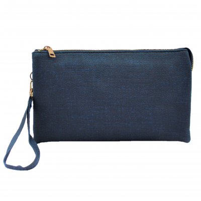 10015- NAVY PU LEATHER TRI POCKET CLUTCH / CROSS BODY BAG